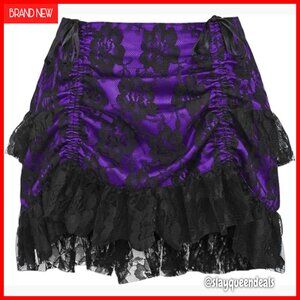 Lace Ruched Bustle Mini Skirt with Elastic Waistband, Adjustable Length